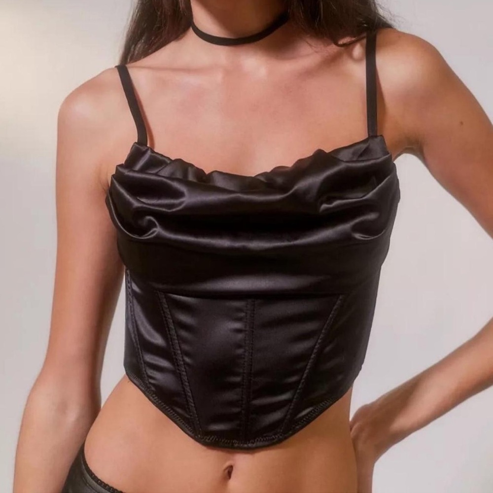 URBAN OUTFITTERS Black Satin Corset Top